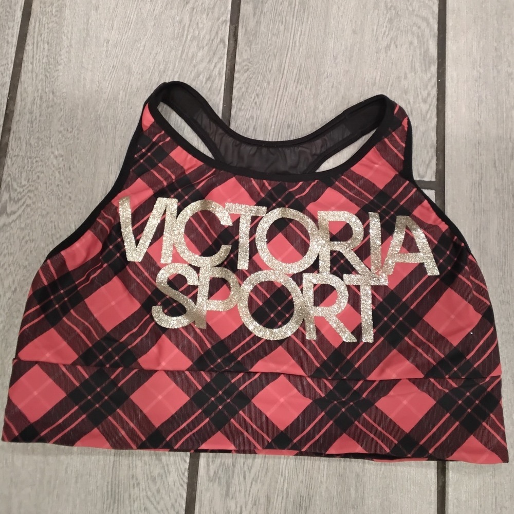 Victoria Sport Plaid Glitter Logo Sports Bra Racerback Women Size XL
